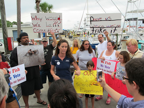 Kindra Arnesen voices concerns about the future of fishing on the Gulf Coast, at a rally of fishermen and families in August. Kindra Arnesen voices concerns about the future of fishing on the Gulf Coast, at a rally of fishermen and families in August.